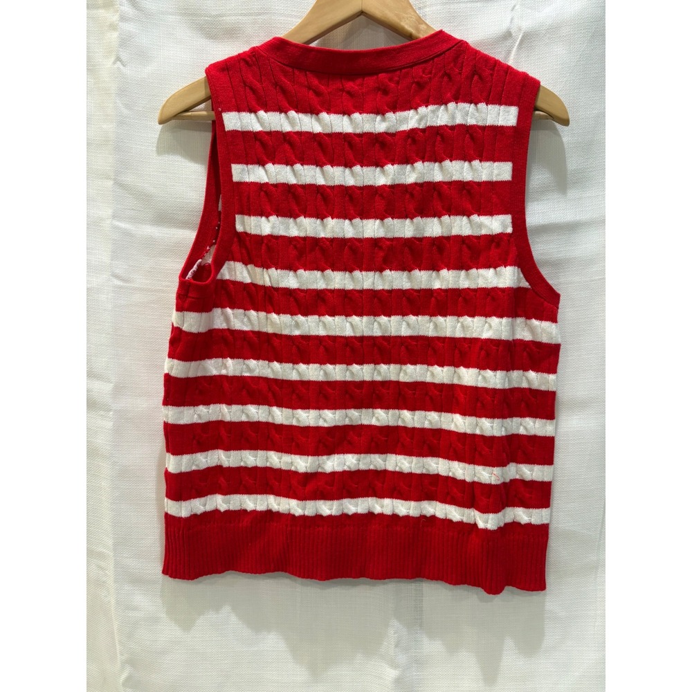 WIHOLL‎ Red White Striped Cable Knit Button Front Sweater Vest V-Neck Large - Picture 6 of 7